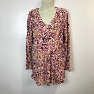 Sahalie Tunic Shirt Size Large L Blouse Long Sleeve Paisley Red V-neck